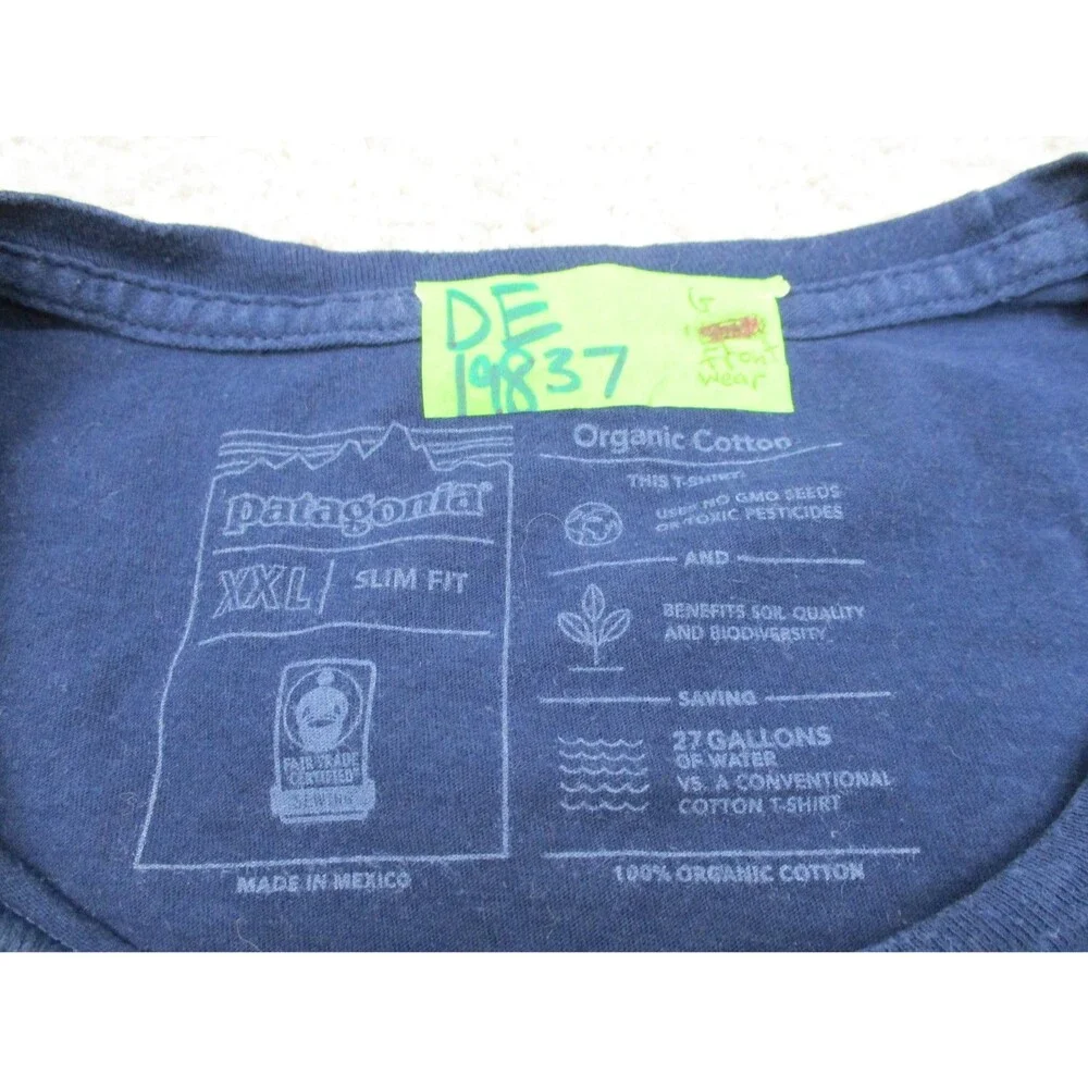 Patagonia Shirt Mens 2XL Slim Fit Blue Organic Cotton Tee Crew Neck Short Sleeve - Picture 7 of 15